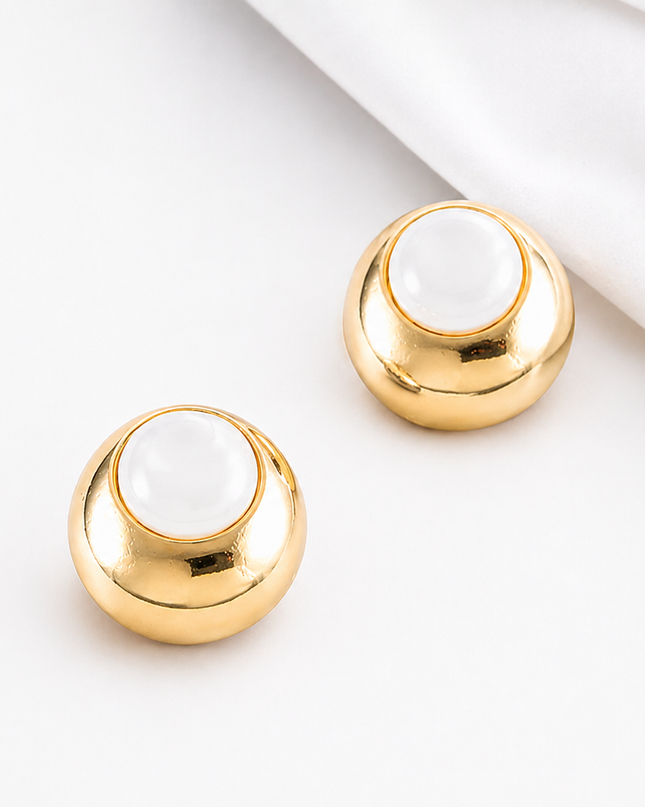 Gold & White Dome Stud Earrings | Elegant Statement Earrings