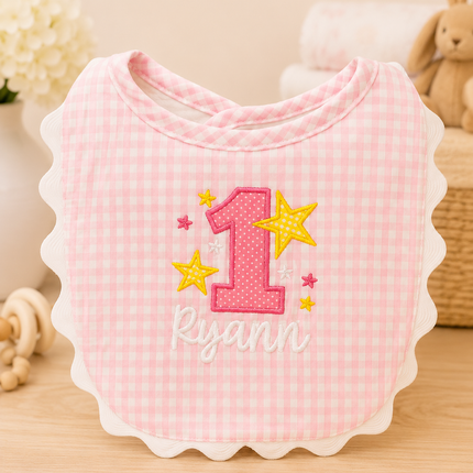 Personalized Pink Gingham Scallop Bib