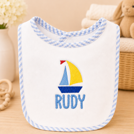 Personalized Seersucker Trimmed Bib