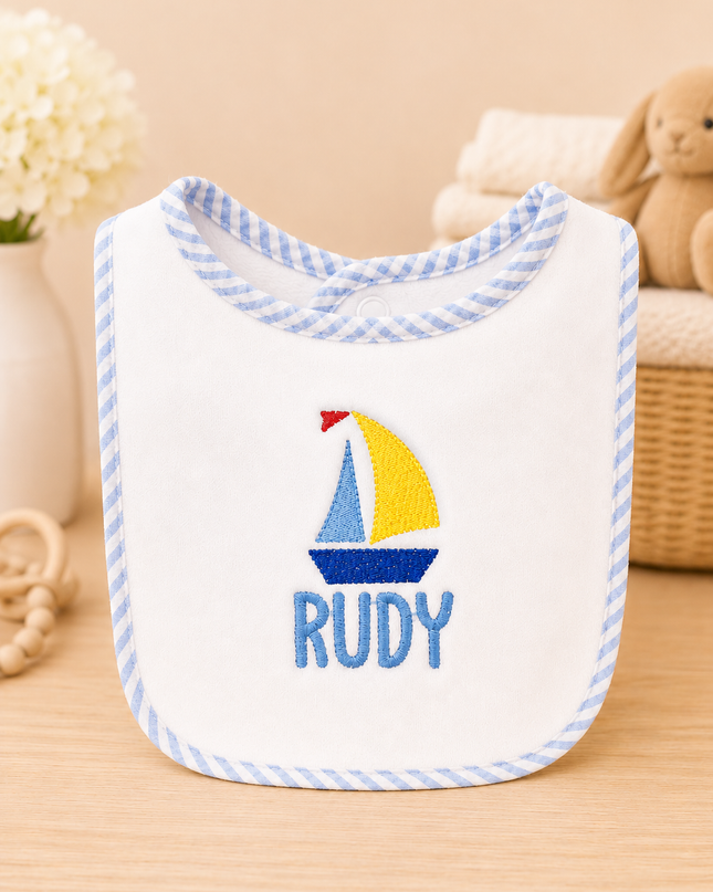 Personalized Seersucker Trimmed Bib