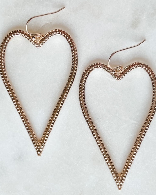 Large Heart Dangle Earrings-gold