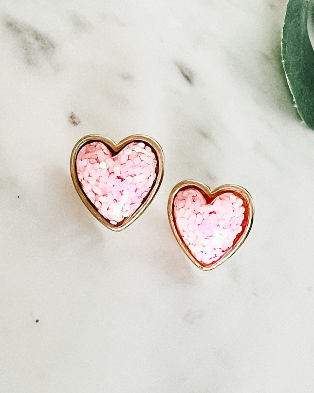 Epoxy Heart Post Earrings - Pink