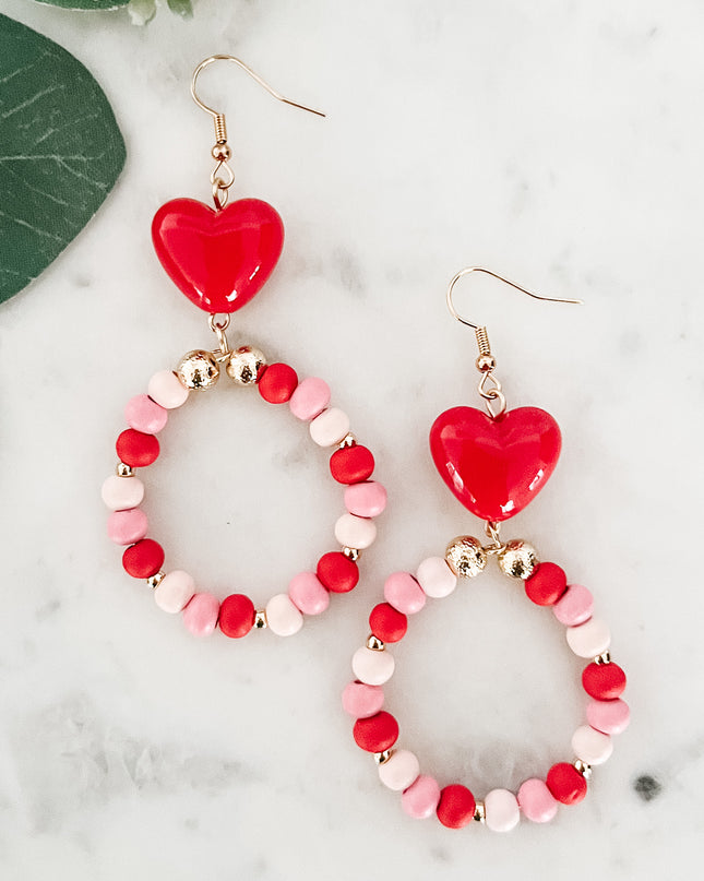 Beaded Heart Dangle Earrings