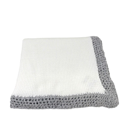 White and grey hand knit blanket — luxury baby shower gift
