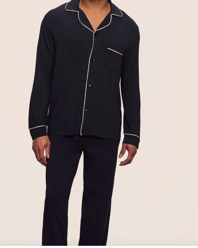 Monogrammed Petite Plume Navy Silk Pajamas