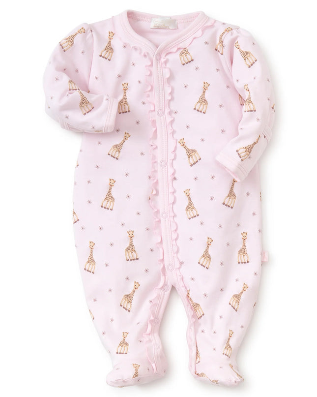Sophie la girafe print footie — shown from alternate angle