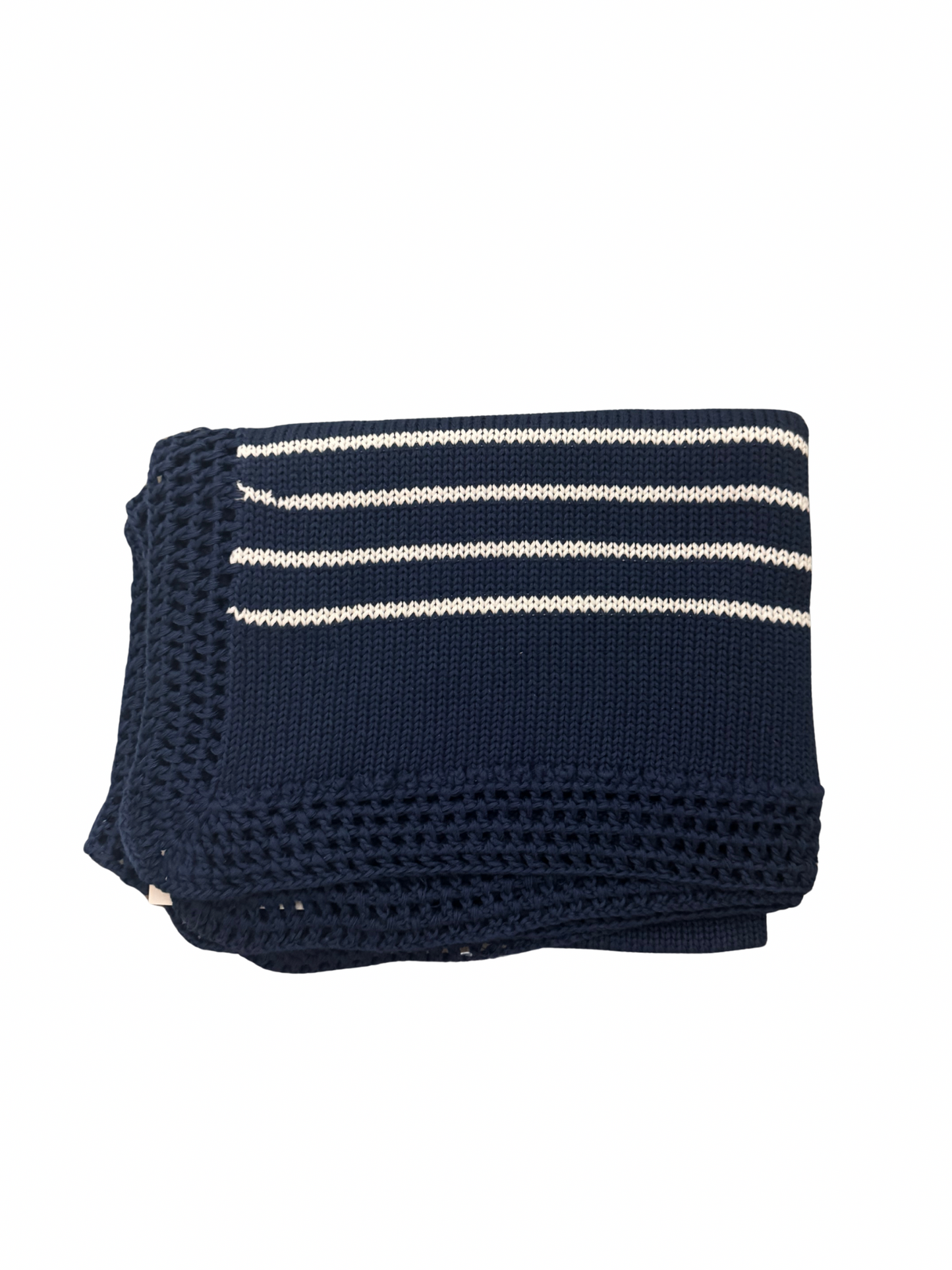 Navy/Thin White Hand Knit Blanket