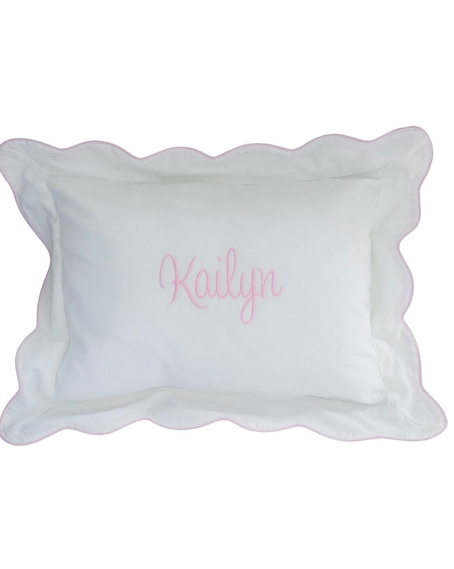 Personalized baby pillow scallop edge — embroidered name, nursery and baby shower gift