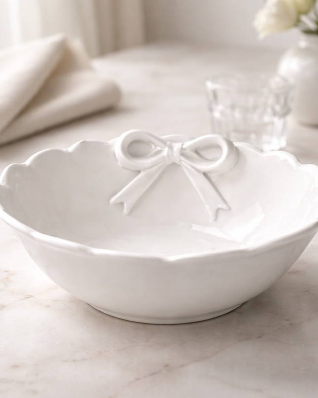 White Ceramic Bow Serving Bowl