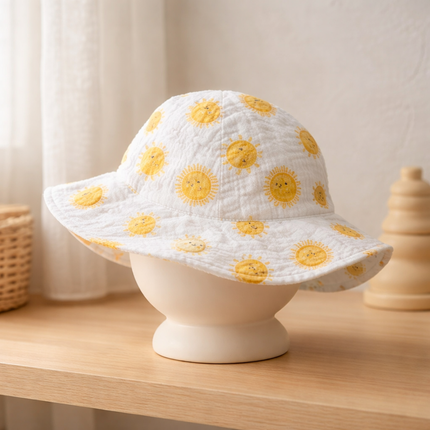 Baby Happy Sun Print Bucket Hat – Soft Cotton Toddler Sun Hat