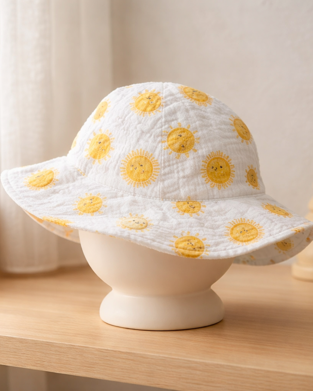 Baby Happy Sun Print Bucket Hat – Soft Cotton Toddler Sun Hat