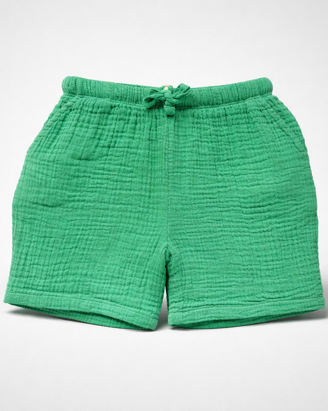 Green Cotton Gauze Shorts – Soft Elastic Waist Summer Shorts For Kids