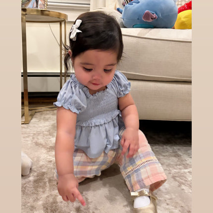 Dusty Plaid - Smocked Blouse and Pant Set