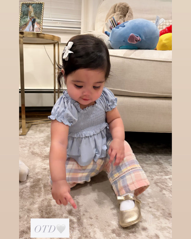 Dusty Plaid - Smocked Blouse and Pant Set