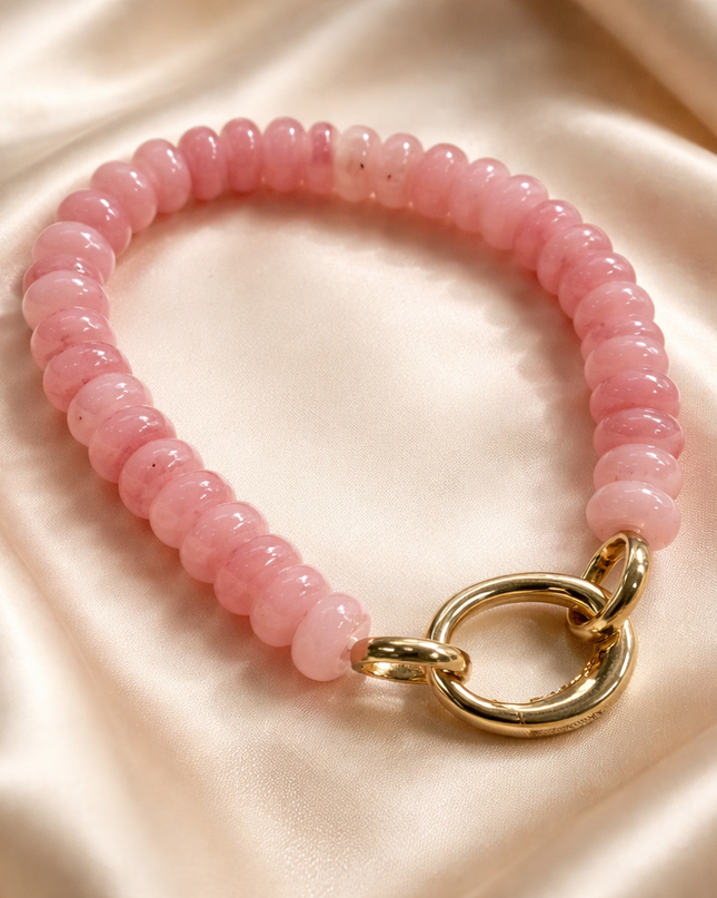 Pink Beaded Bracelet with Gold Toggle Clasp – Stretch Gemstone Bracelet Gift for Her