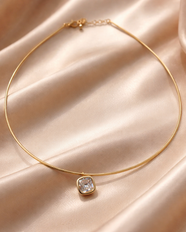 Gold Solitaire Crystal Pendant Necklace