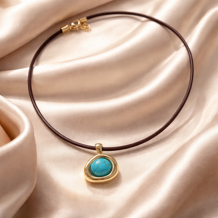 Turquoise Glow Pendant Necklace on Leather Cord