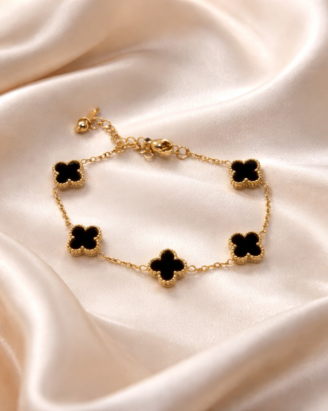 Black Clover Charm Bracelet – Gold Dainty Clover Link Bracelet