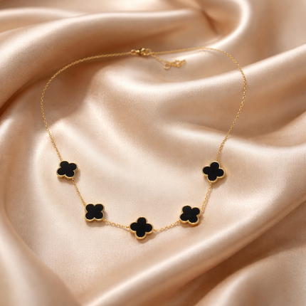 Black Clover Necklace – Dainty Gold Clover Charm Necklace