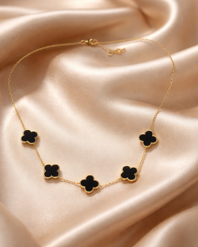 Black Clover Necklace – Dainty Gold Clover Charm Necklace