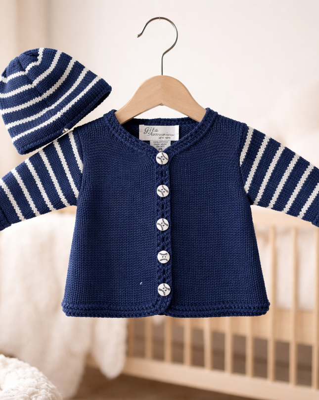 Navy/Thin White Sweater and Hat