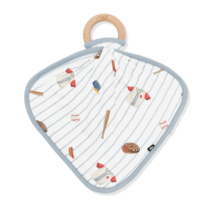 Kyte Baby Baseball Lovey With Wooden Teether Ring – Bamboo Baby Security Blanket –    Tulip Print (Copy)