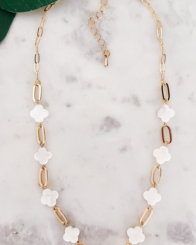 Clover Mother of Pearl Necklace on Gold Chain