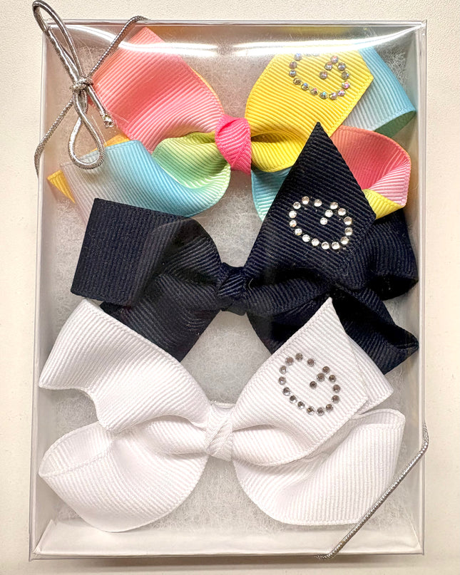 Small Initial Bow Gift Sets-Rhinestones