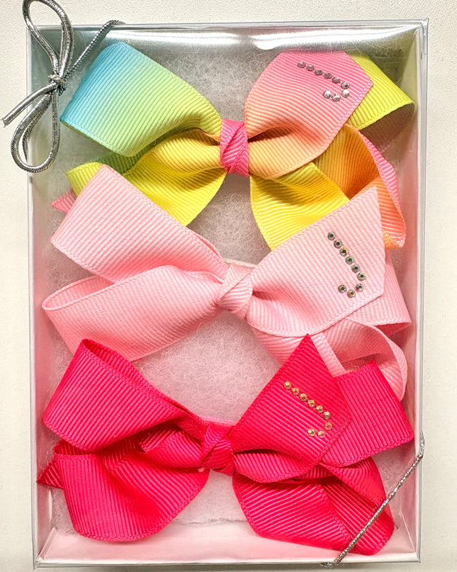 Small Initial Bow Gift Sets-Rhinestones