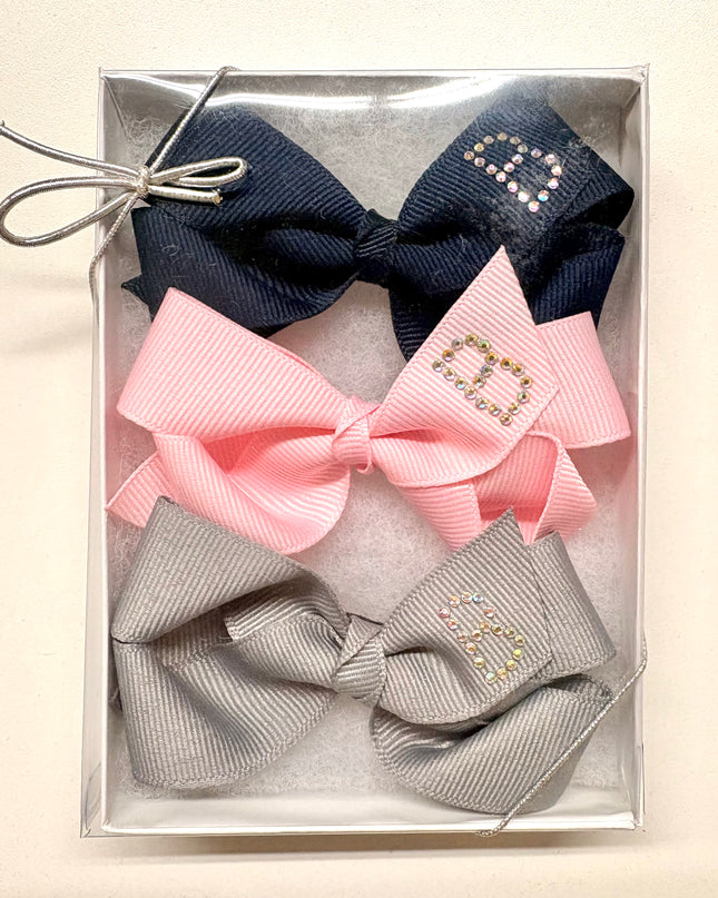 Small Initial Bow Gift Sets-Rhinestones
