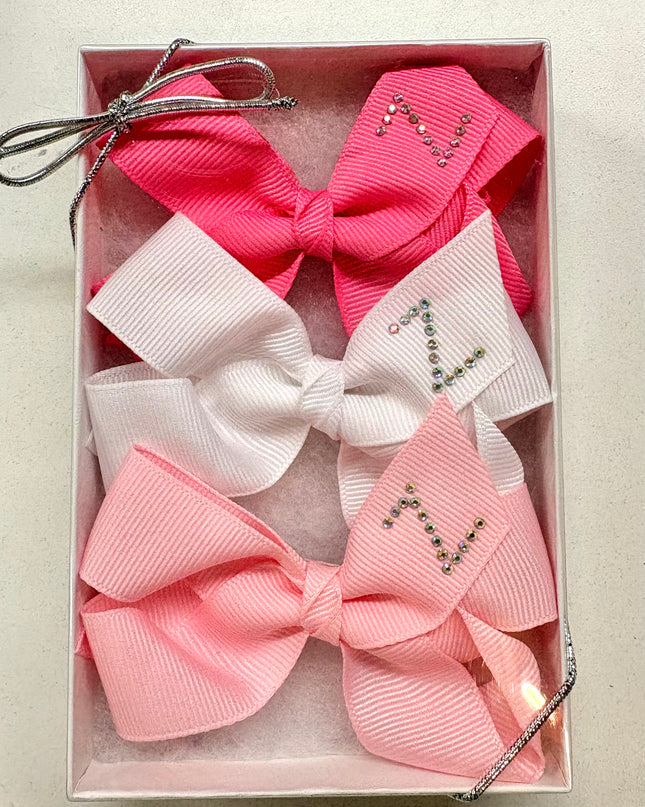 Small Initial Bow Gift Sets-Rhinestones