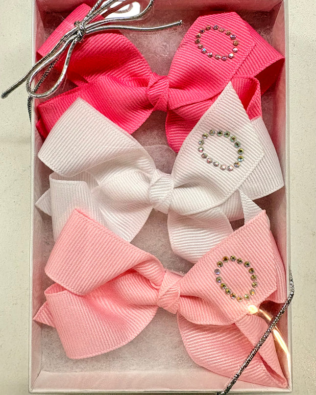 Small Initial Bow Gift Sets-Rhinestones