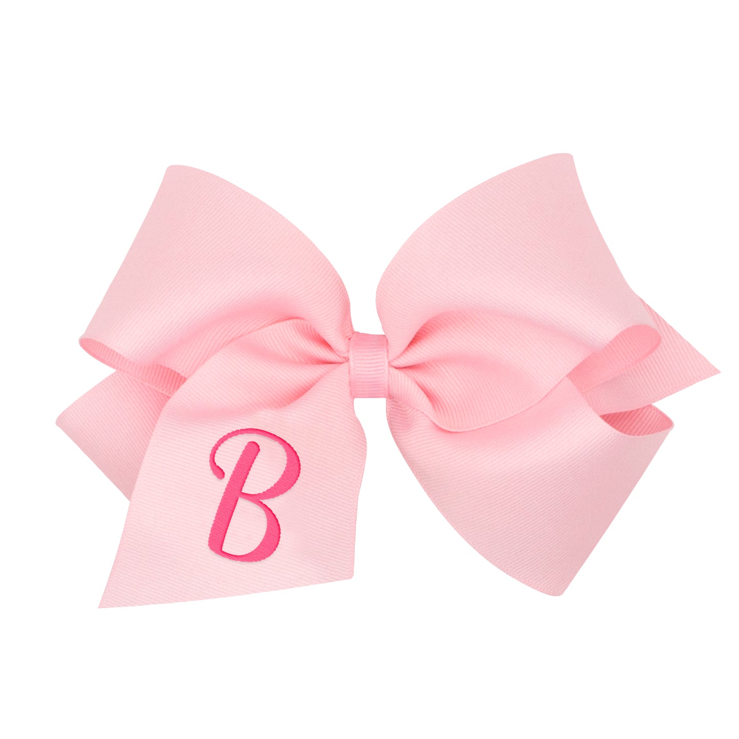 King Monogrammed Grosgrain Girls Hair Bow - Light Pink with Hot Pink Initial