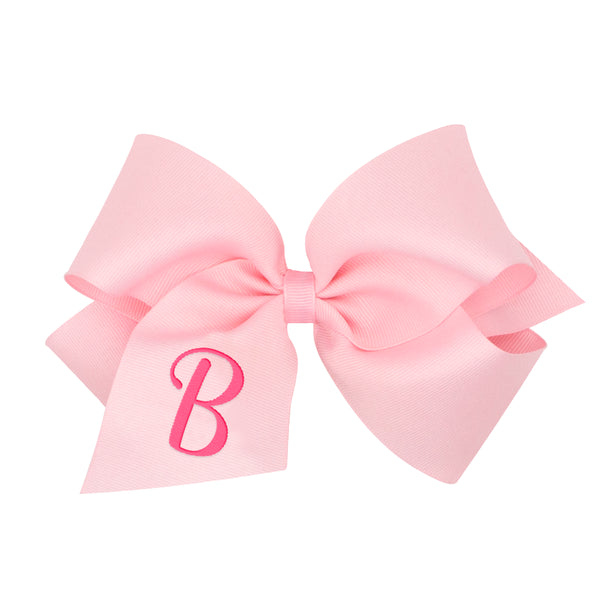 King Monogrammed Grosgrain Girls Hair Bow - Light Pink with Hot Pink Initial