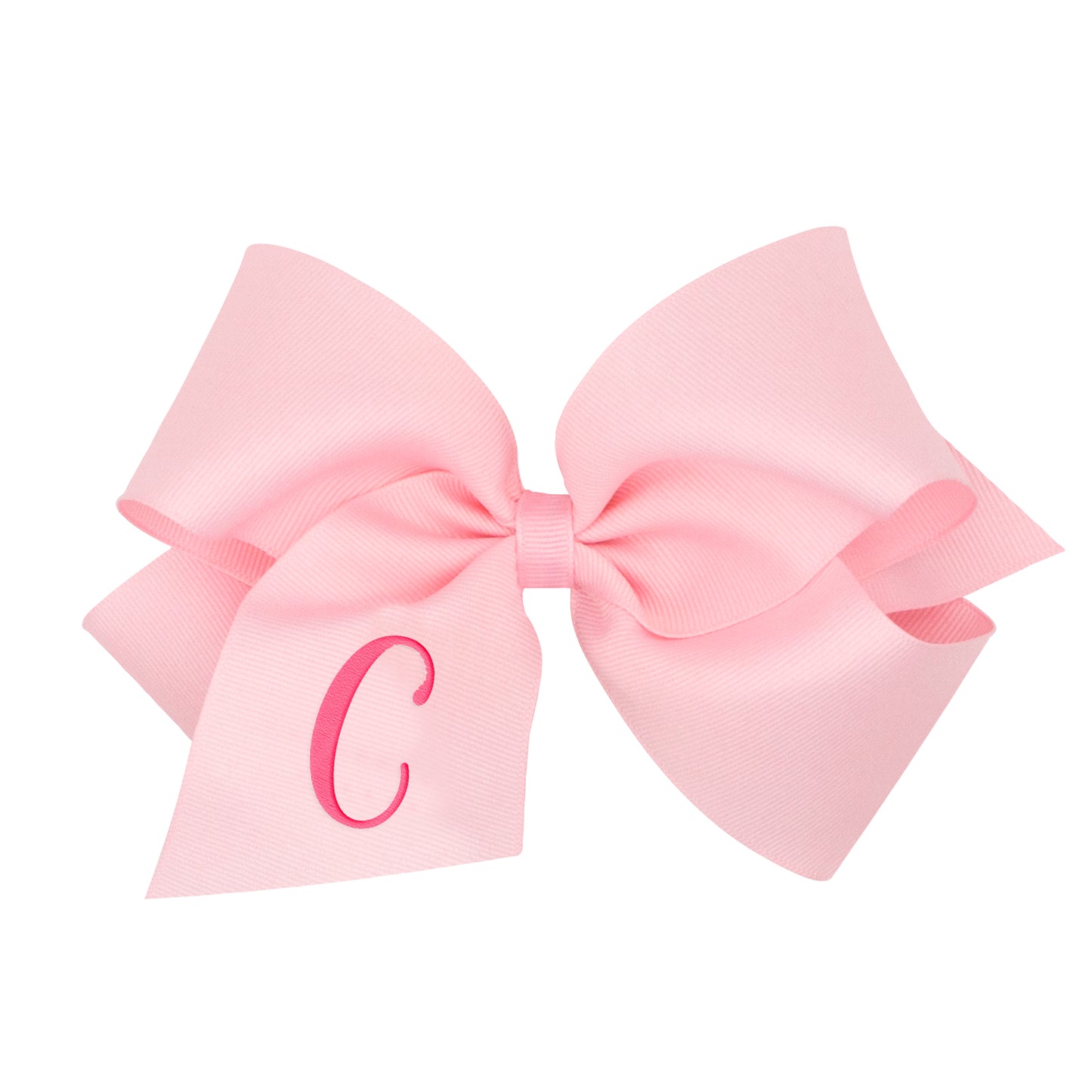 King Monogrammed Grosgrain Girls Hair Bow - Light Pink with Hot Pink Initial