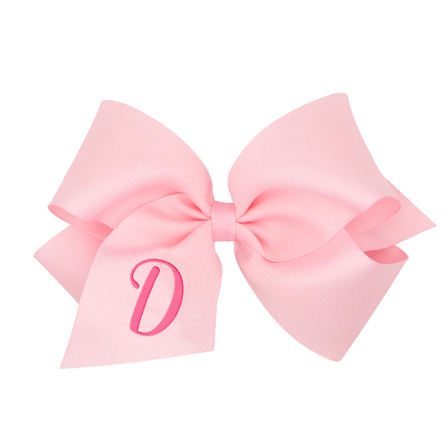King Monogrammed Grosgrain Girls Hair Bow - Light Pink with Hot Pink Initial