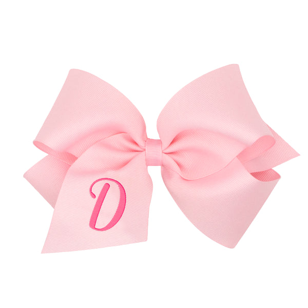 King Monogrammed Grosgrain Girls Hair Bow - Light Pink with Hot Pink Initial