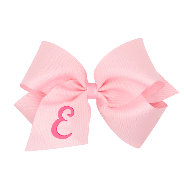 King Monogrammed Grosgrain Girls Hair Bow - Light Pink with Hot Pink Initial