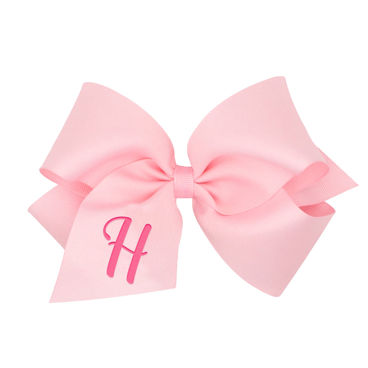 King Monogrammed Grosgrain Girls Hair Bow - Light Pink with Hot Pink Initial