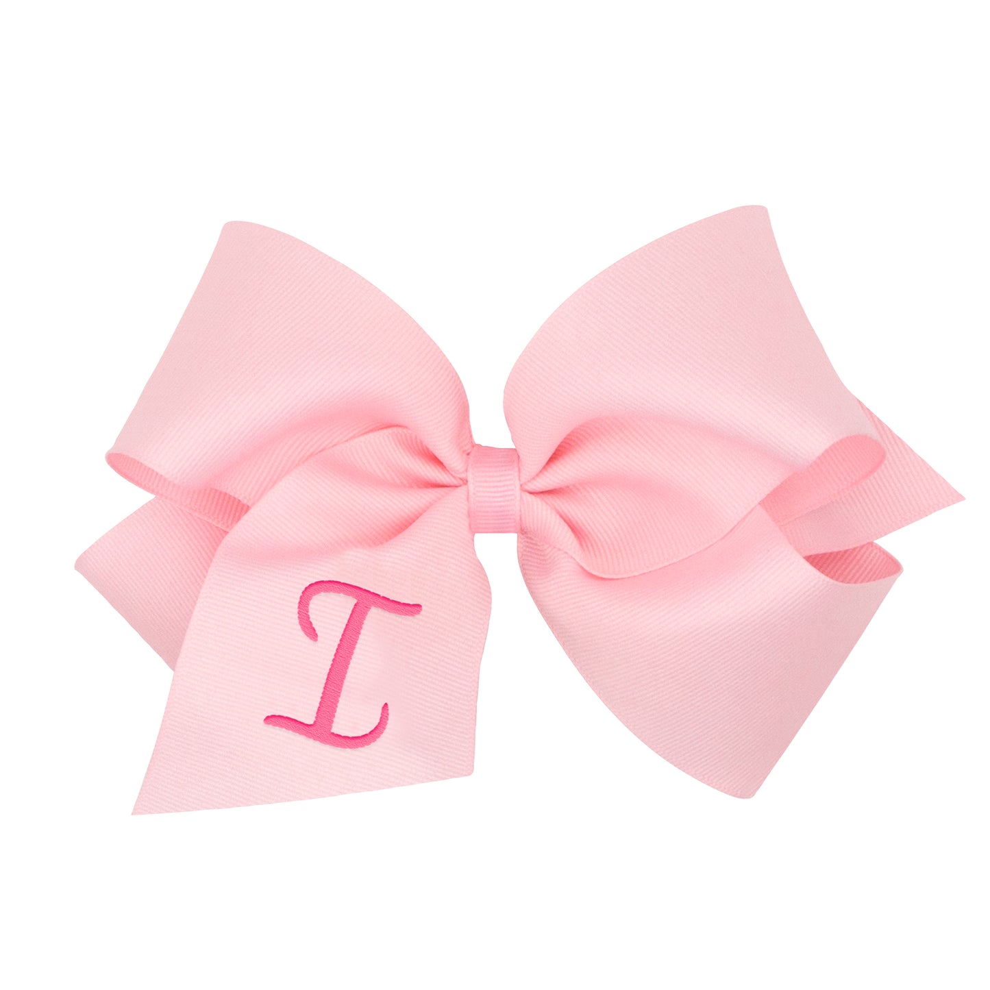 King Monogrammed Grosgrain Girls Hair Bow - Light Pink with Hot Pink Initial