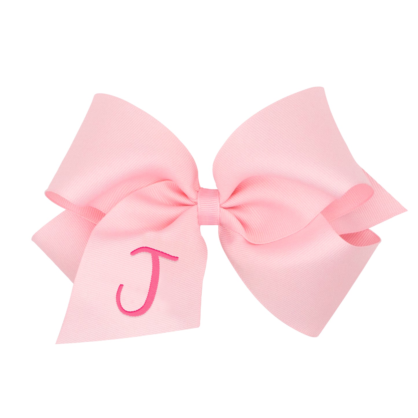 King Monogrammed Grosgrain Girls Hair Bow - Light Pink with Hot Pink Initial