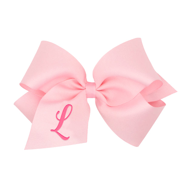King Monogrammed Grosgrain Girls Hair Bow - Light Pink with Hot Pink Initial