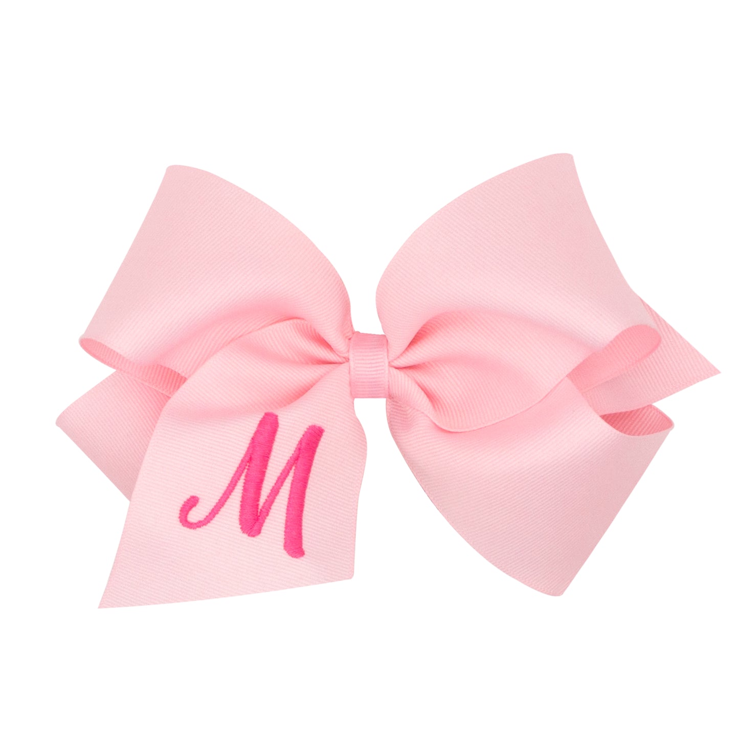 King Monogrammed Grosgrain Girls Hair Bow - Light Pink with Hot Pink Initial