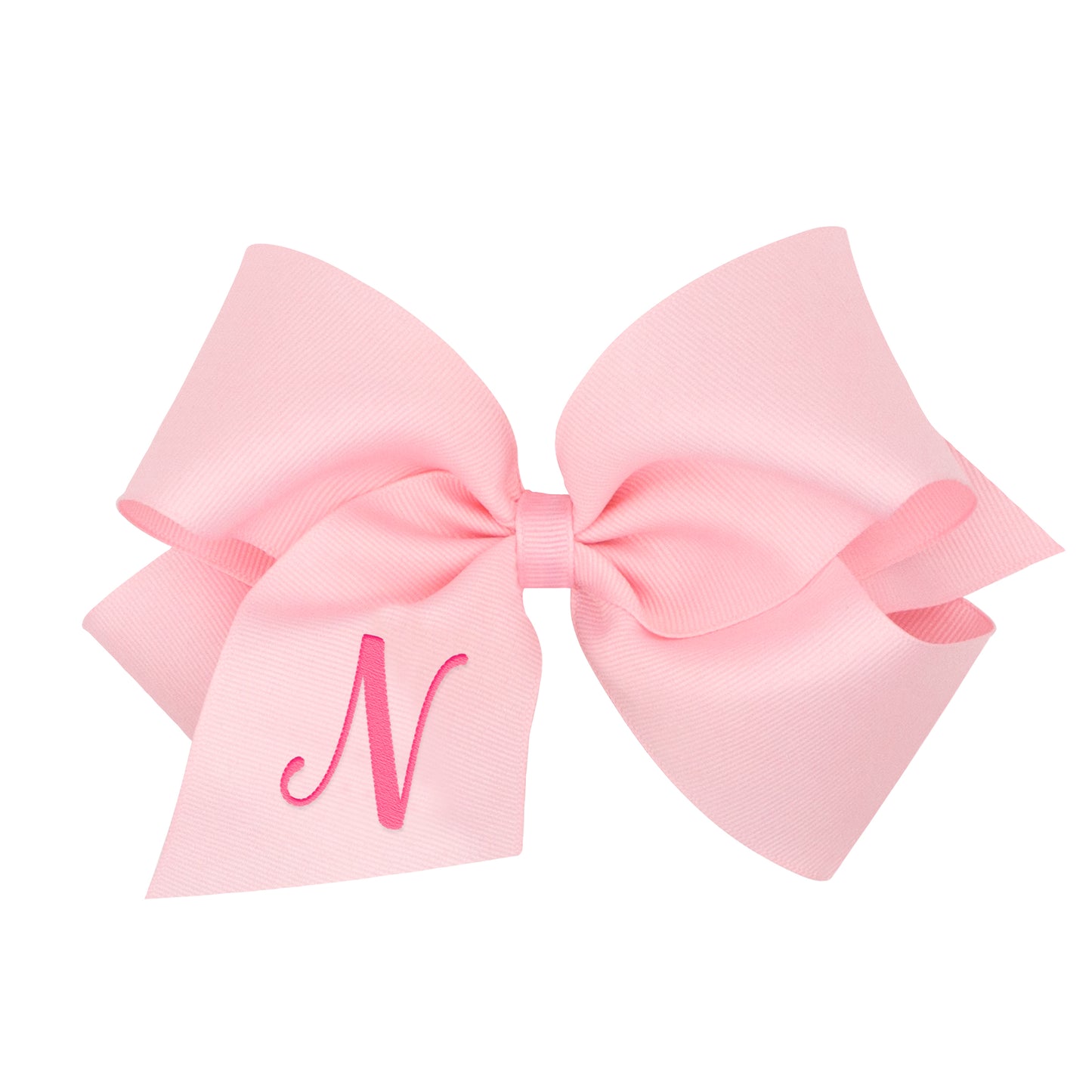 King Monogrammed Grosgrain Girls Hair Bow - Light Pink with Hot Pink Initial