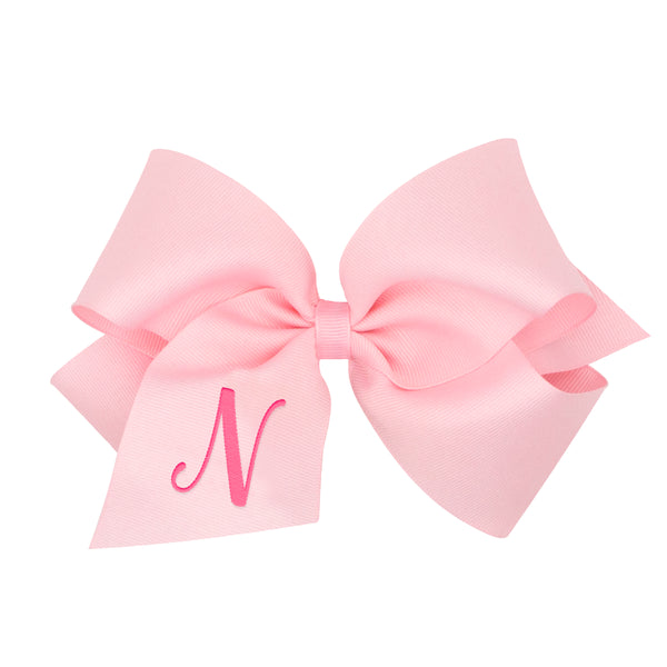 King Monogrammed Grosgrain Girls Hair Bow - Light Pink with Hot Pink Initial