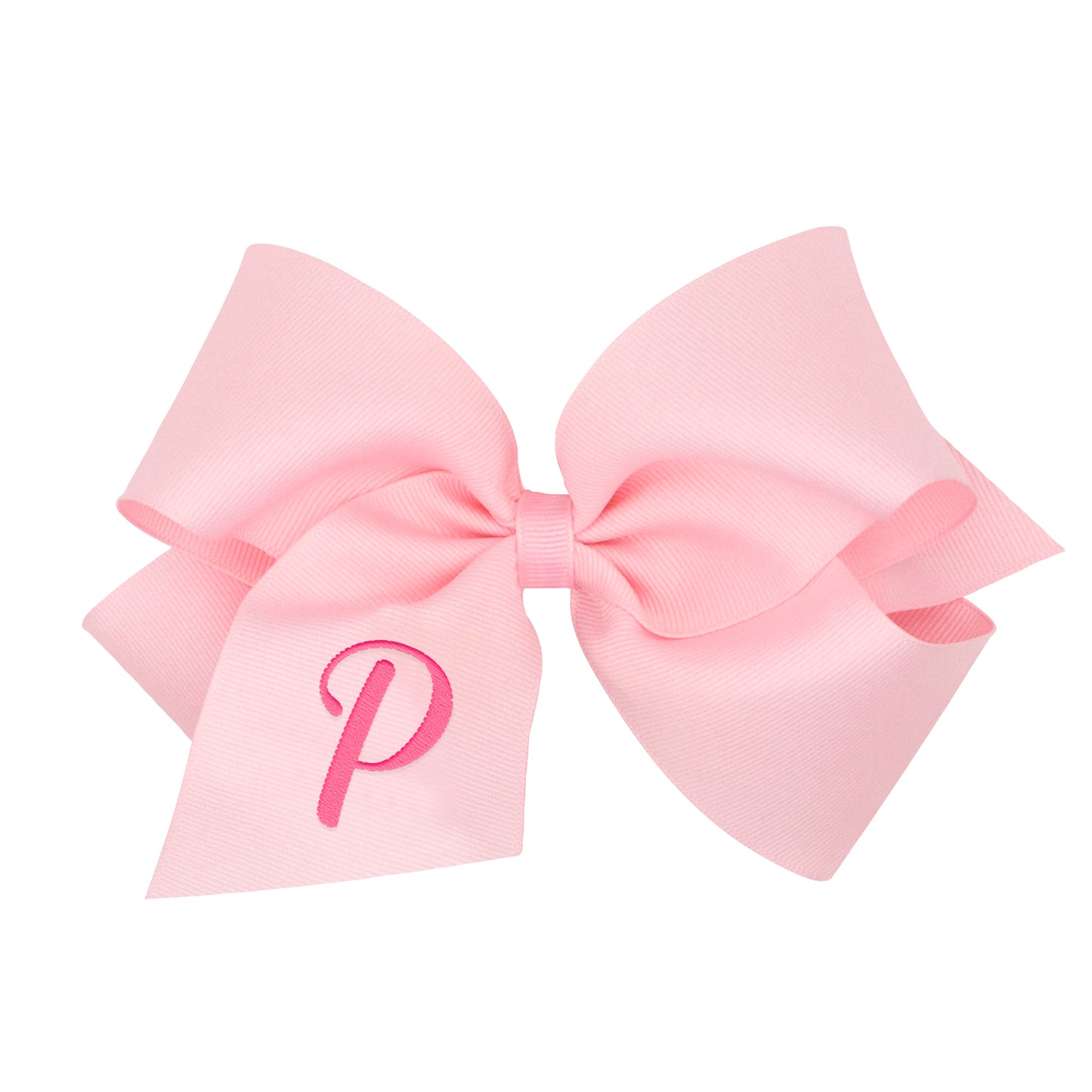 King Monogrammed Grosgrain Girls Hair Bow - Light Pink with Hot Pink Initial