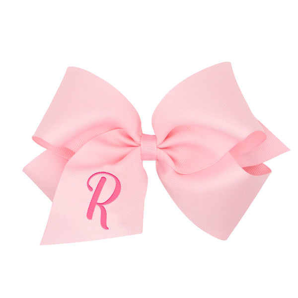 King Monogrammed Grosgrain Girls Hair Bow - Light Pink with Hot Pink Initial