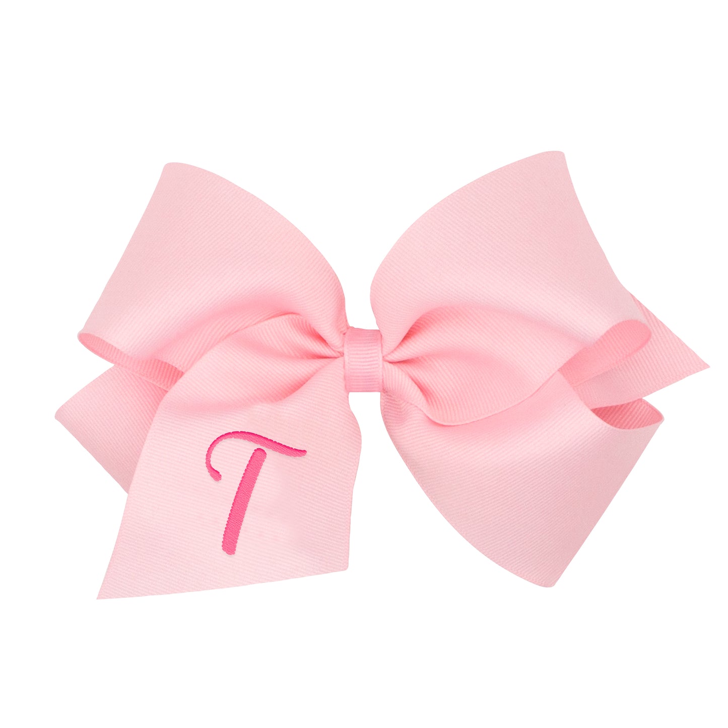King Monogrammed Grosgrain Girls Hair Bow - Light Pink with Hot Pink Initial