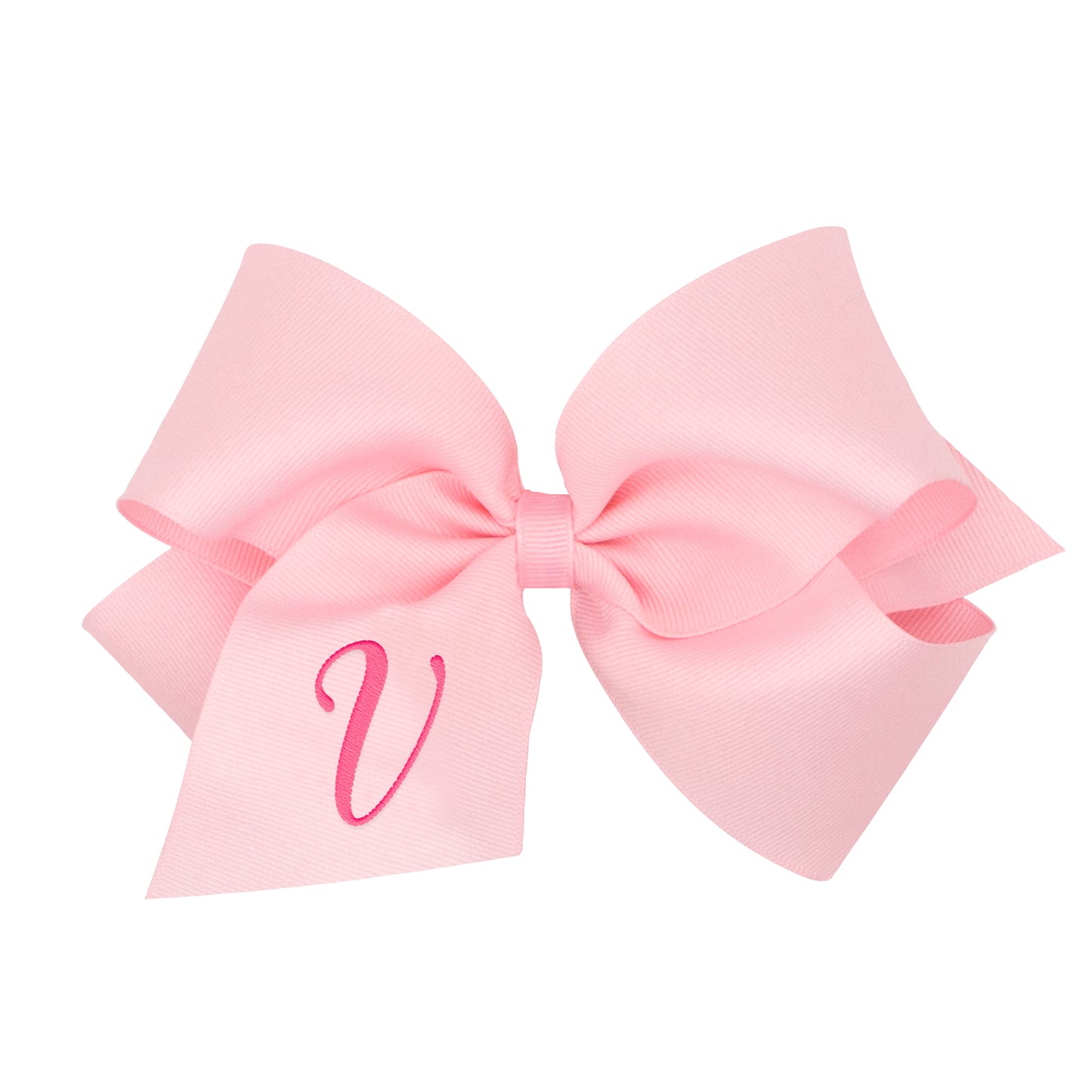 King Monogrammed Grosgrain Girls Hair Bow - Light Pink with Hot Pink Initial