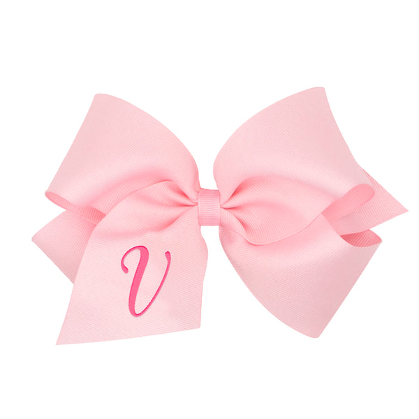 King Monogrammed Grosgrain Girls Hair Bow - Light Pink with Hot Pink Initial